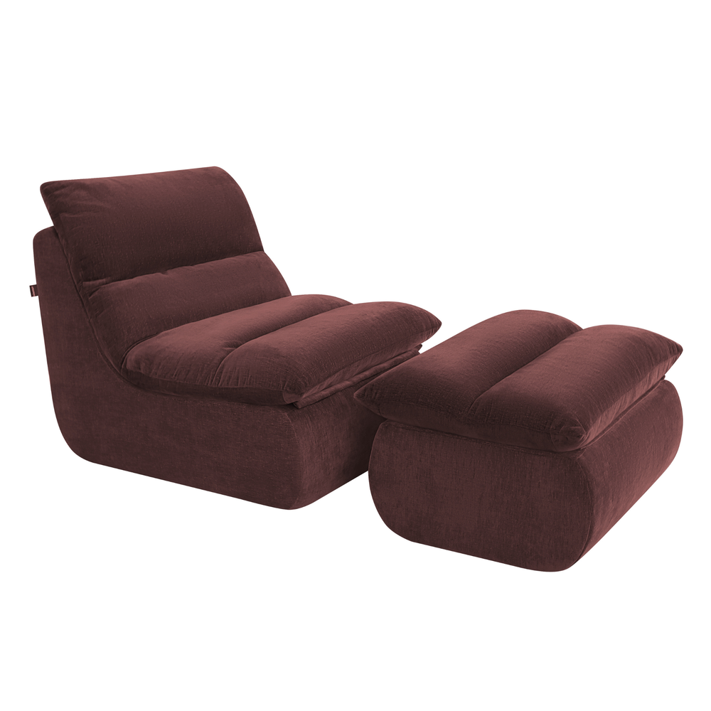 Fauteuil Marley avec Repose-pieds Chenille Rouge Bordeaux