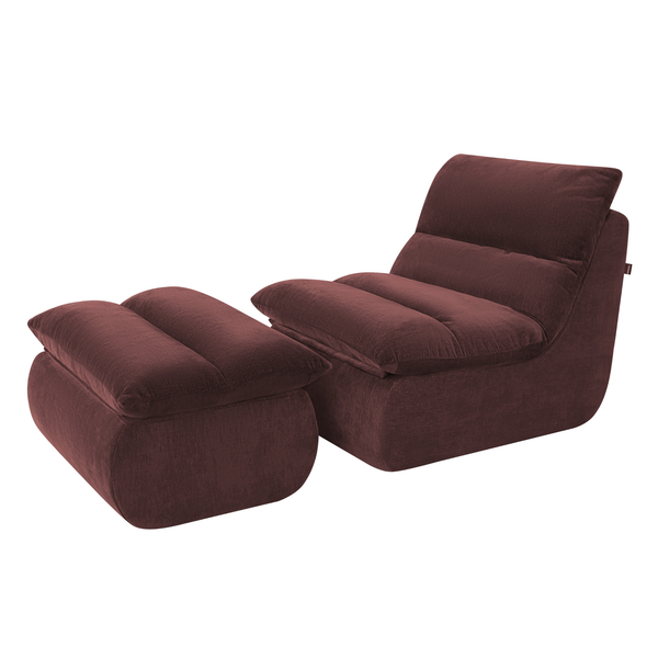 Fauteuil Marley avec Repose-pieds Chenille Rouge Bordeaux