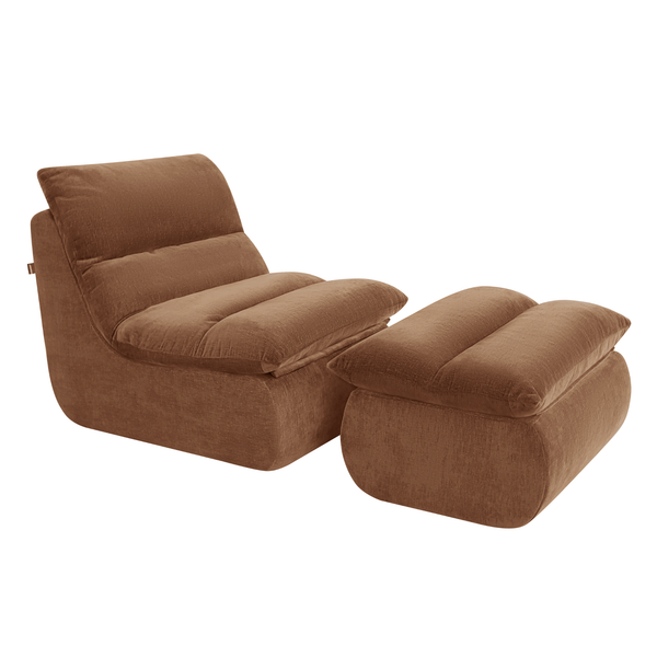 Fauteuil Marley avec Repose-pieds Chenille Cuivre