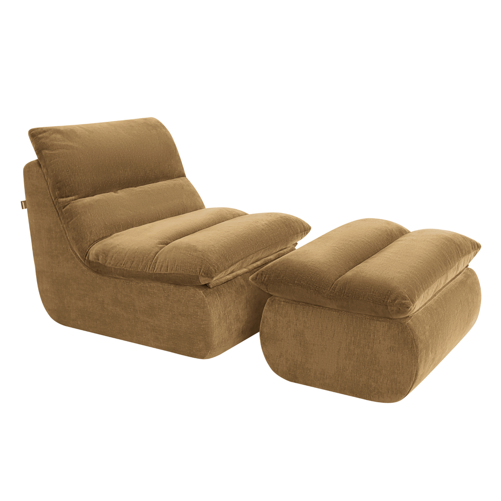 Fauteuil Marley avec Repose-pieds Chenille Jaune Ocre
