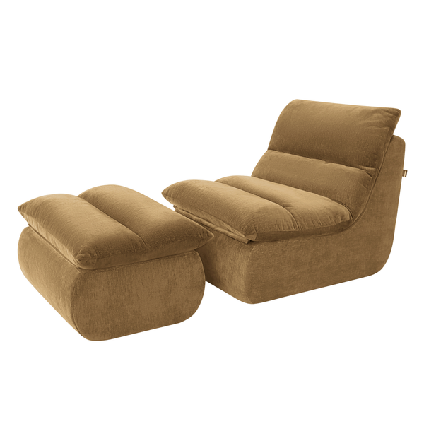 Fauteuil Marley avec Repose-pieds Chenille Jaune Ocre