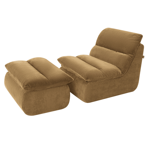 Fauteuil Marley avec Repose-pieds Chenille Jaune Ocre