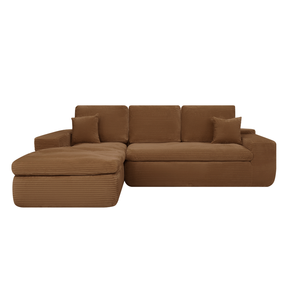 Ecksofa Lazy Samt Cordstoff Ockergelb links