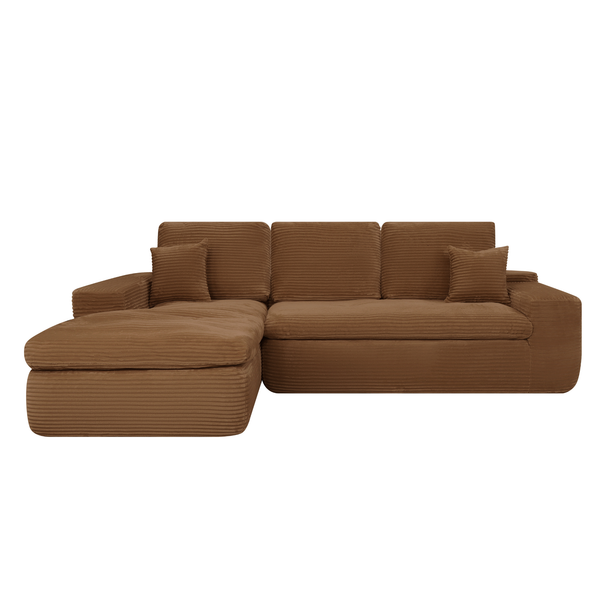 Ecksofa Lazy Samt Cordstoff Ockergelb links