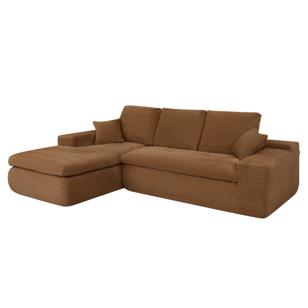 Ecksofa Lazy Samt Cordstoff Ockergelb links