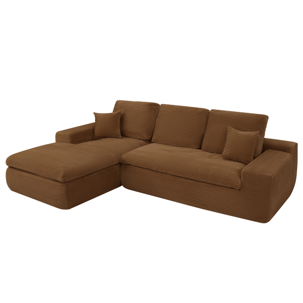 Ecksofa Lazy Samt Cordstoff Ockergelb links