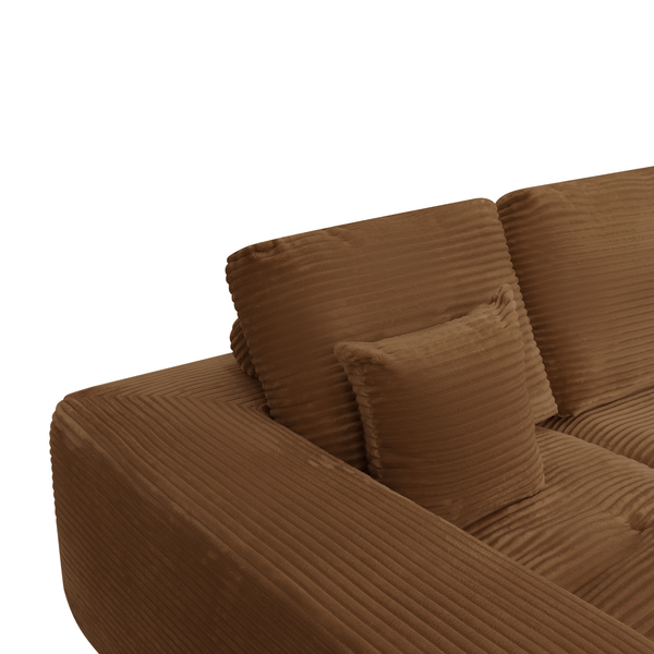 Ecksofa Lazy Samt Cordstoff Ockergelb links