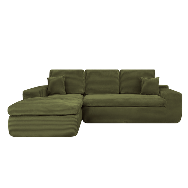 Ecksofa Lazy Samt Cordstoff Grün Links