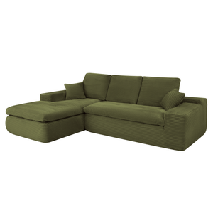 Ecksofa Lazy Samt Cordstoff Grün Links