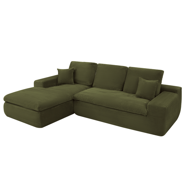 Ecksofa Lazy Samt Cordstoff Grün Links