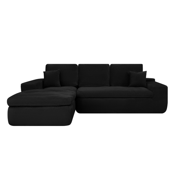 Ecksofa Lazy Samt Cordstoff Schwarz Links