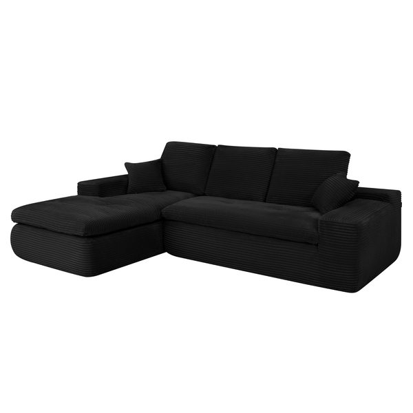 Ecksofa Lazy Samt Cordstoff Schwarz Links