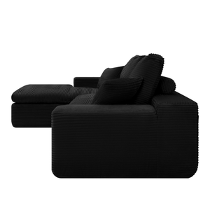Ecksofa Lazy Samt Cordstoff Schwarz Links