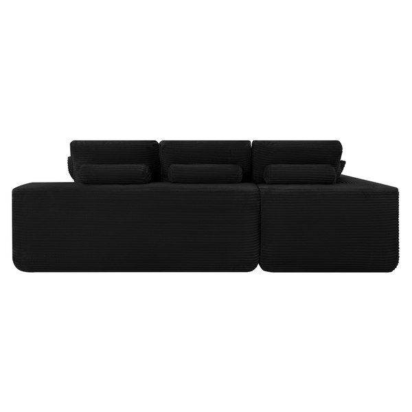 Ecksofa Lazy Samt Cordstoff Schwarz Links