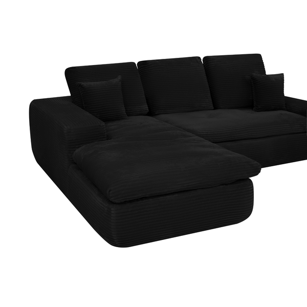 Ecksofa Lazy Samt Cordstoff Schwarz Links