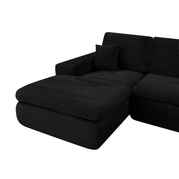 Ecksofa Lazy Samt Cordstoff Schwarz Links
