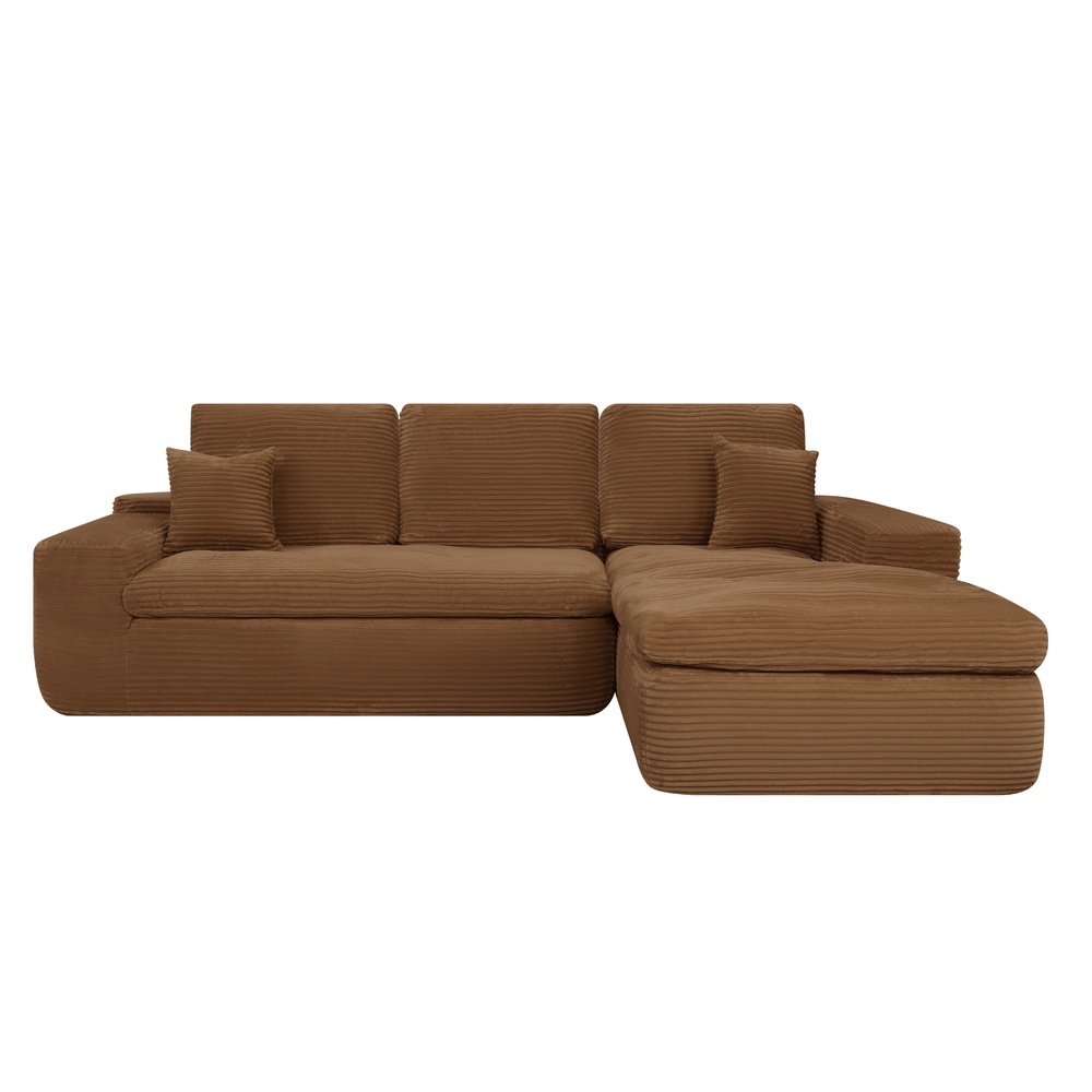 Ecksofa Lazy Samt Cordstoff Ockergelb Right