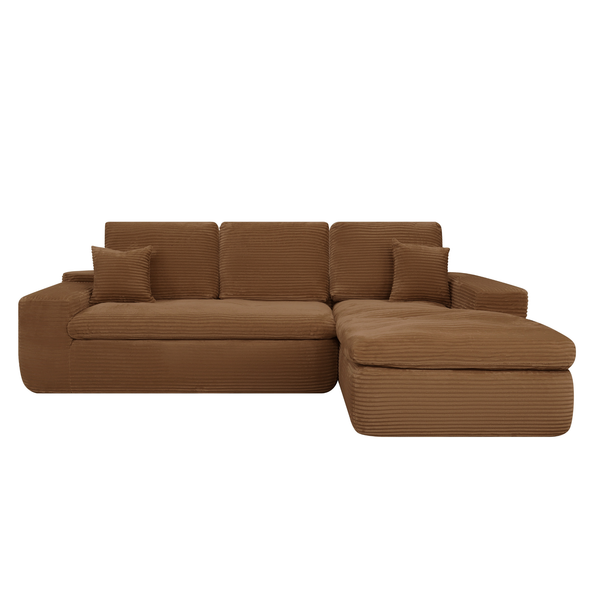 Ecksofa Lazy Samt Cordstoff Ockergelb Right