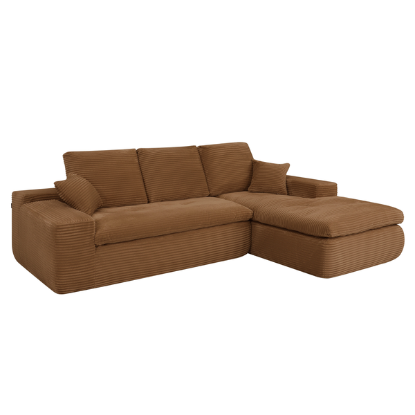 Ecksofa Lazy Samt Cordstoff Ockergelb Right