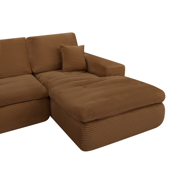Ecksofa Lazy Samt Cordstoff Ockergelb Right