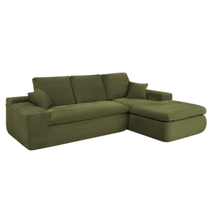 Lazy Hoekbank Velvet Ribstof Groen Rechts