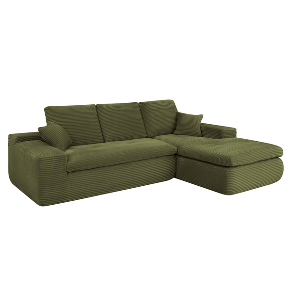 Lazy Hoekbank Velvet Ribstof Groen Rechts