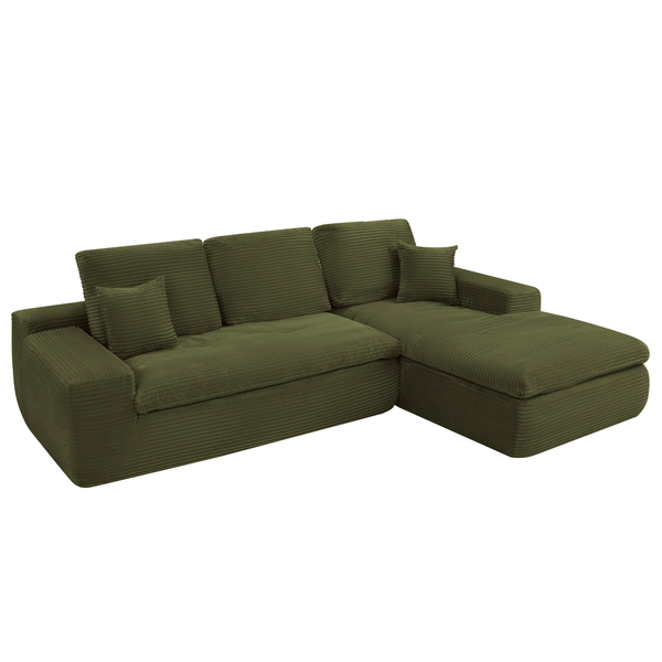 Lazy Hoekbank Velvet Ribstof Groen Rechts