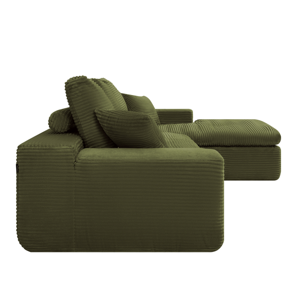 Lazy Hoekbank Velvet Ribstof Groen Rechts
