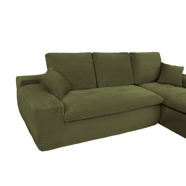 Lazy Hoekbank Velvet Ribstof Groen Rechts