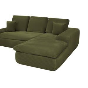 Lazy Hoekbank Velvet Ribstof Groen Rechts