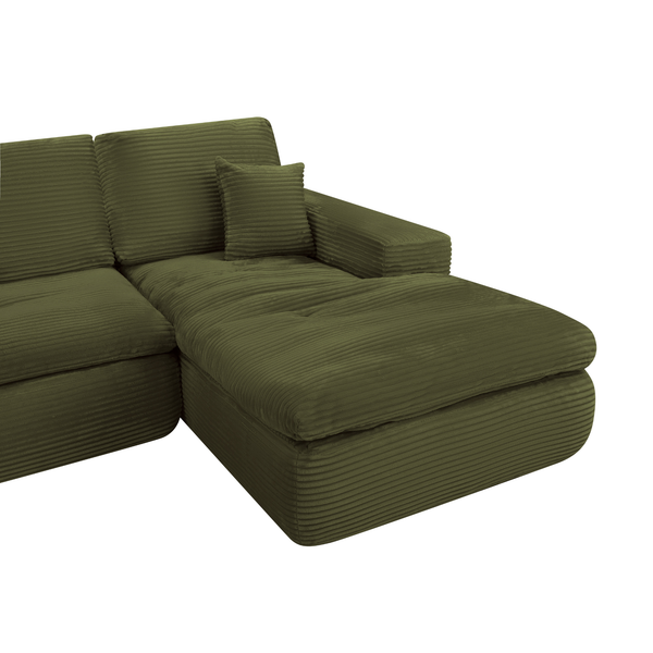 Lazy Hoekbank Velvet Ribstof Groen Rechts