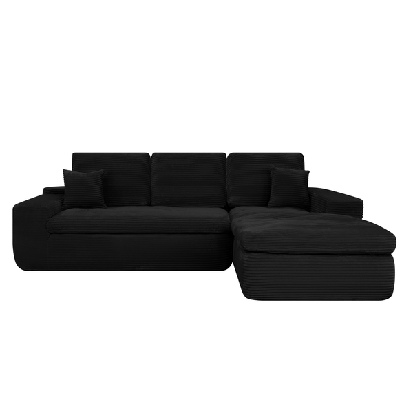 Ecksofa Lazy Samt Cordstoff Schwarz Right