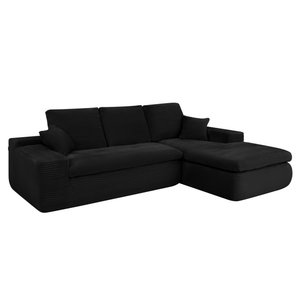 Ecksofa Lazy Samt Cordstoff Schwarz Right