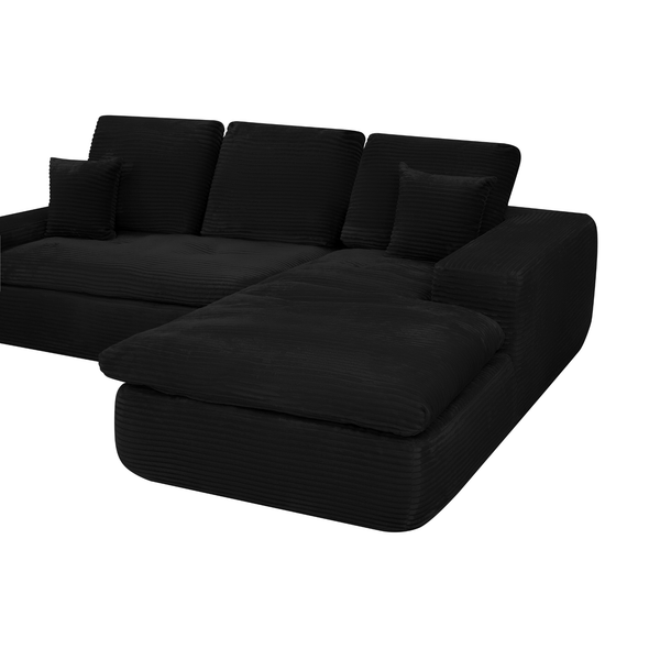 Ecksofa Lazy Samt Cordstoff Schwarz Right