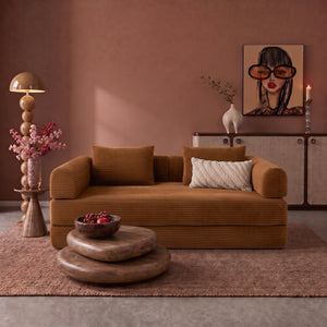 Sleeping Sofa Joy 2 Persons Corduroy Ochre Yellow