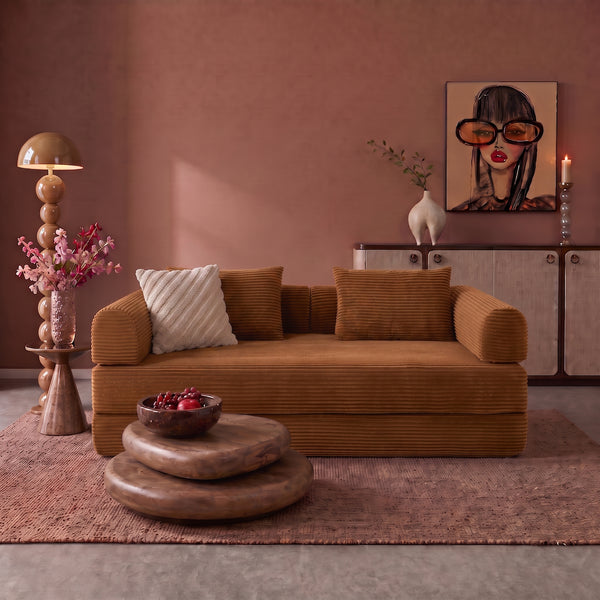 Sleeping Sofa Joy 2 Persons Corduroy Ochre Yellow
