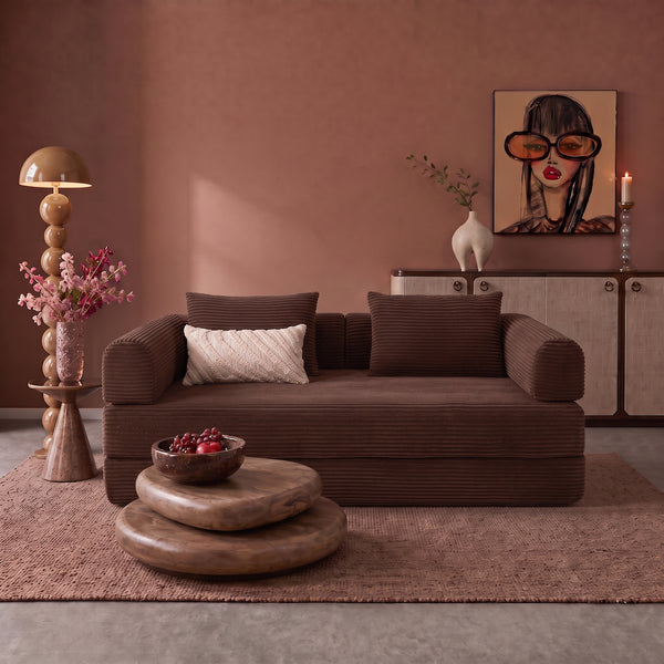 Sleeping Sofa Joy 2 Persons Corduroy Copper Burgundy
