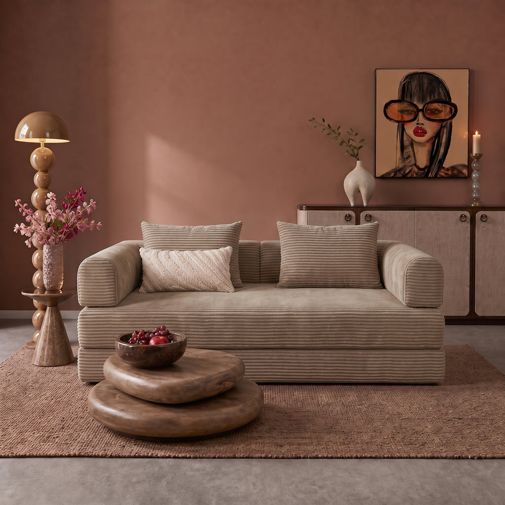 Sleeping Sofa Joy 2 Persons Corduroy Taupe