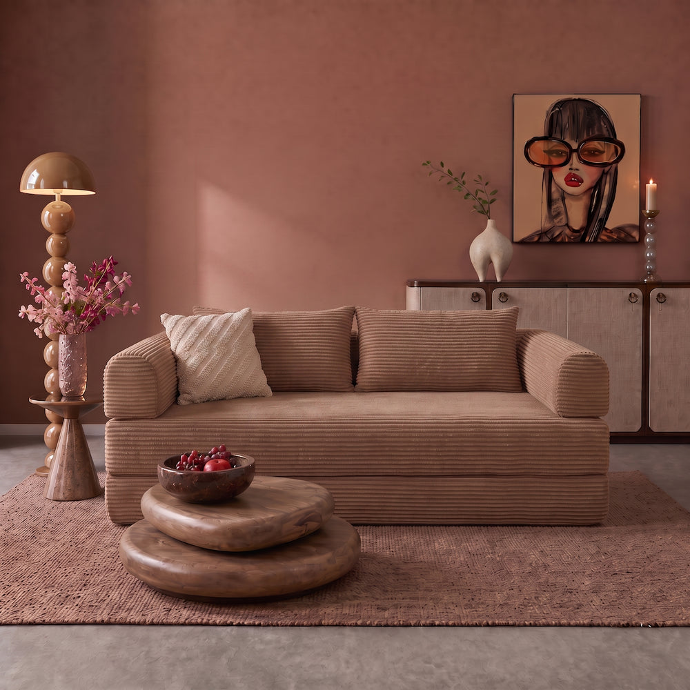 Slaapbank Joy 2-Persoons Ribstof Teracotta/Roze