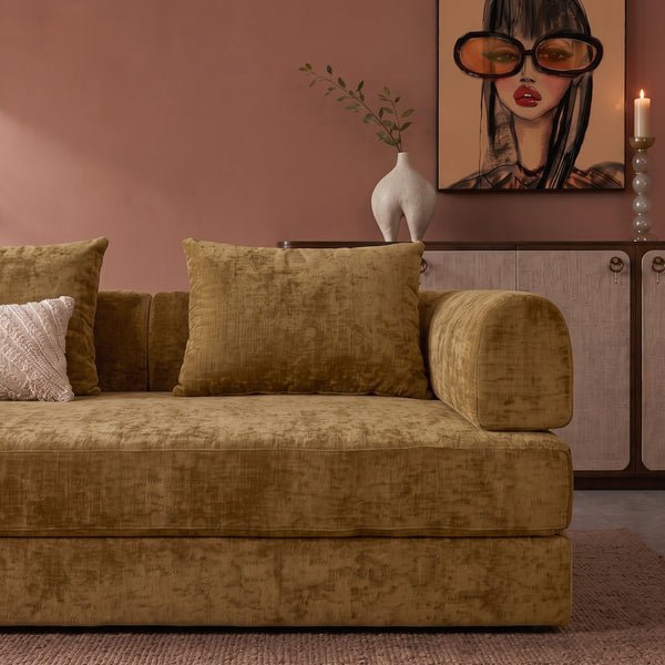 Sleeping Sofa Joy 2 Persons Chenille Ochre Yellow