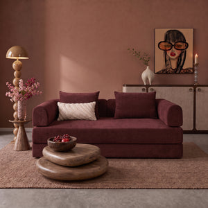 Sleeping Sofa Joy 2 Persons Chenille Burgundy Red