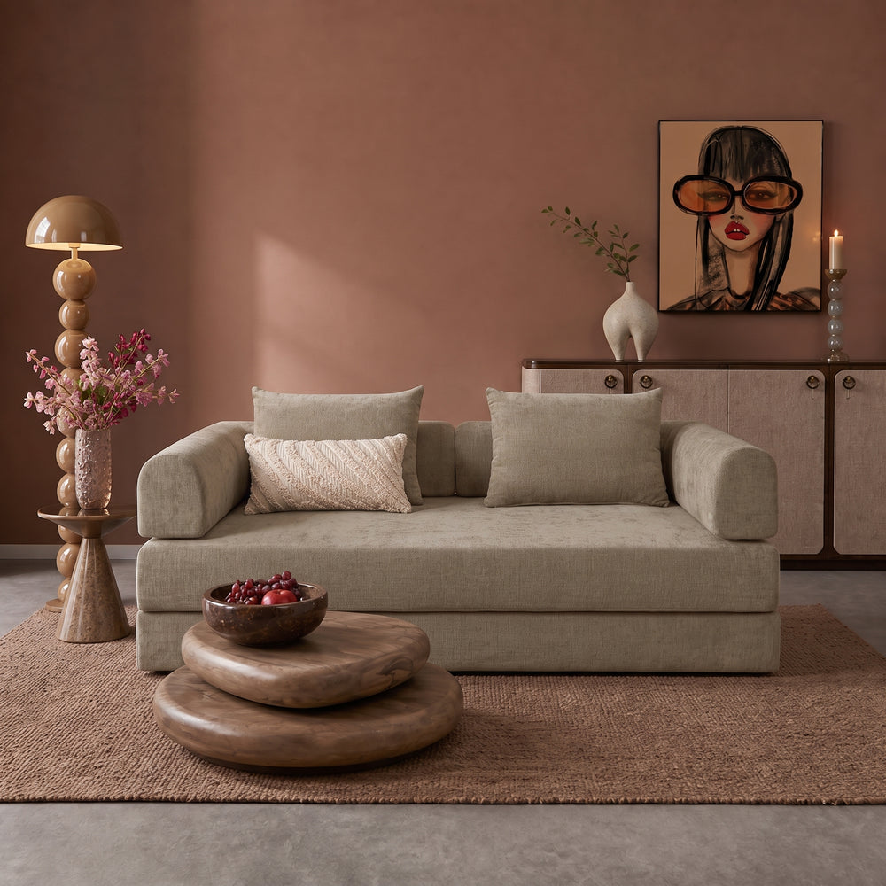 Sleeping Sofa Joy 2 Persons Chenille Taupe