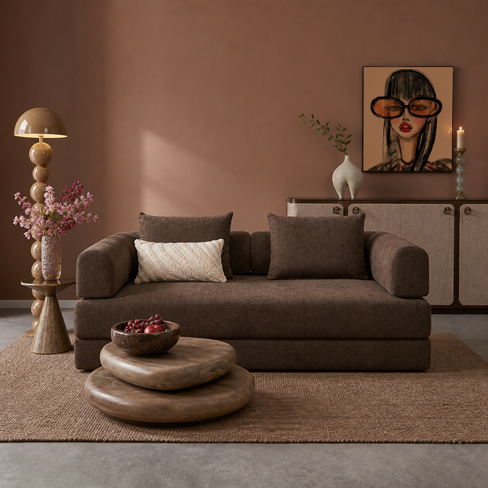 Sleeping Sofa Joy 2 Persons Chenille Brown