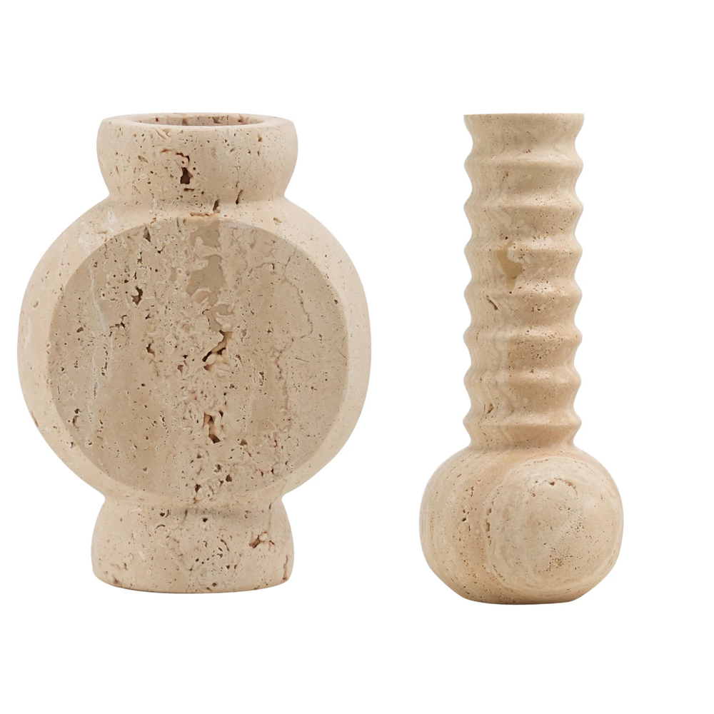 Travertin Geschenkset: Vase Cirble + Vase Ribbed