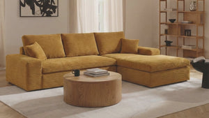 Lazy Corner Sofa Velvet Corduroy Ocher Yellow Right