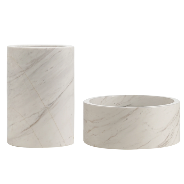 Marble Gift Set: Wine Cooler + Fruit Bowl White